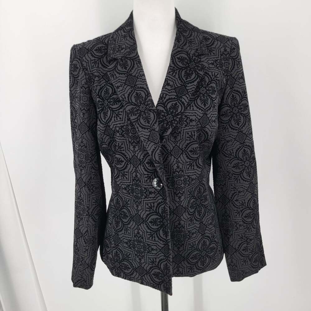 Pantology Petite 8P Velvet Floral Blazer Jacket Black/Gray Lined Fitted